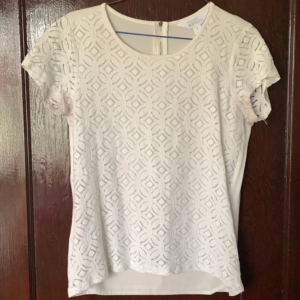 Hans Crochet Front Mixed Material Top